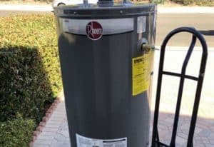 emergency water heater repair installation of a Rheem water heater