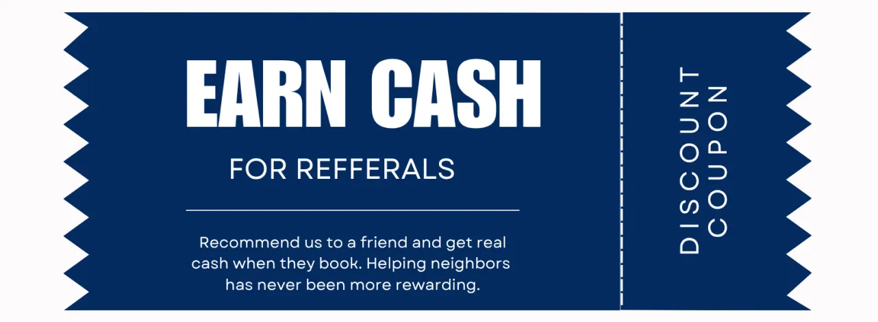 Promotional banner advertising cash rewards for customer referrals.